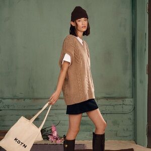 KOTN Unisex Cable Knit Vest - Porcini Melange Oversized